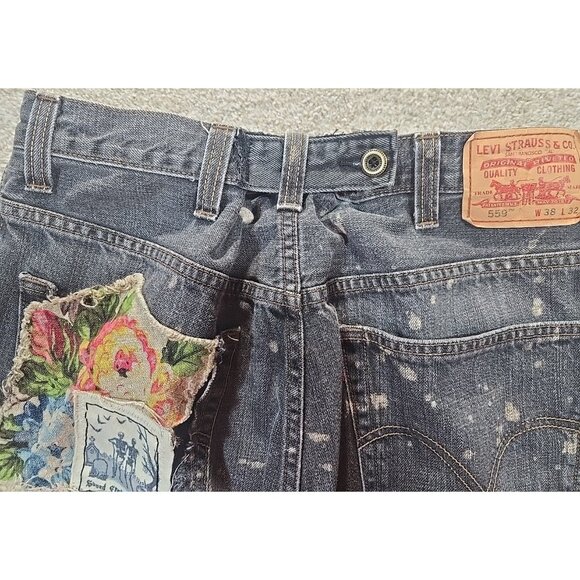 OOAK Magnolia Boho Reworked Levi Jeans Upcycle Indie Cat Boyfriend Adjusts 30-38 - Picture 12 of 16